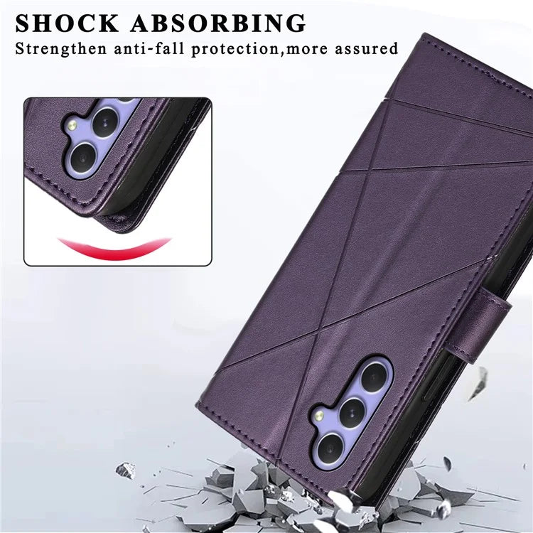 DF-06 For Samsung Galaxy A55 5G Wallet Case Line Imprinted Leather Phone Cover