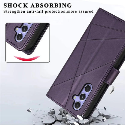 DF-06 For Samsung Galaxy A55 5G Wallet Case Line Imprinted Leather Phone Cover