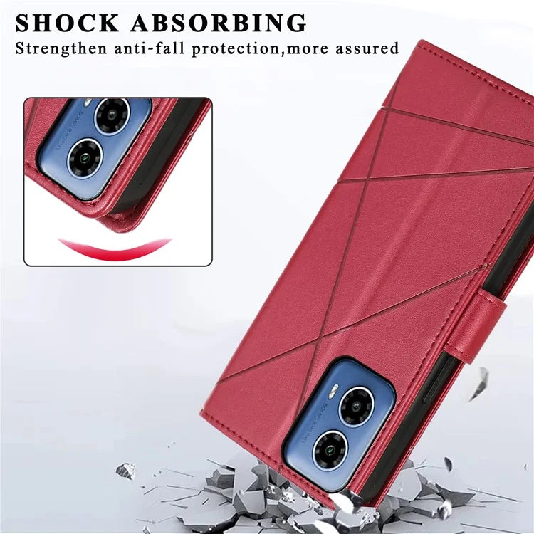 DF-06 For Motorola Moto G34 5G Flip Wallet Case PU Line Imprinted Phone Cover