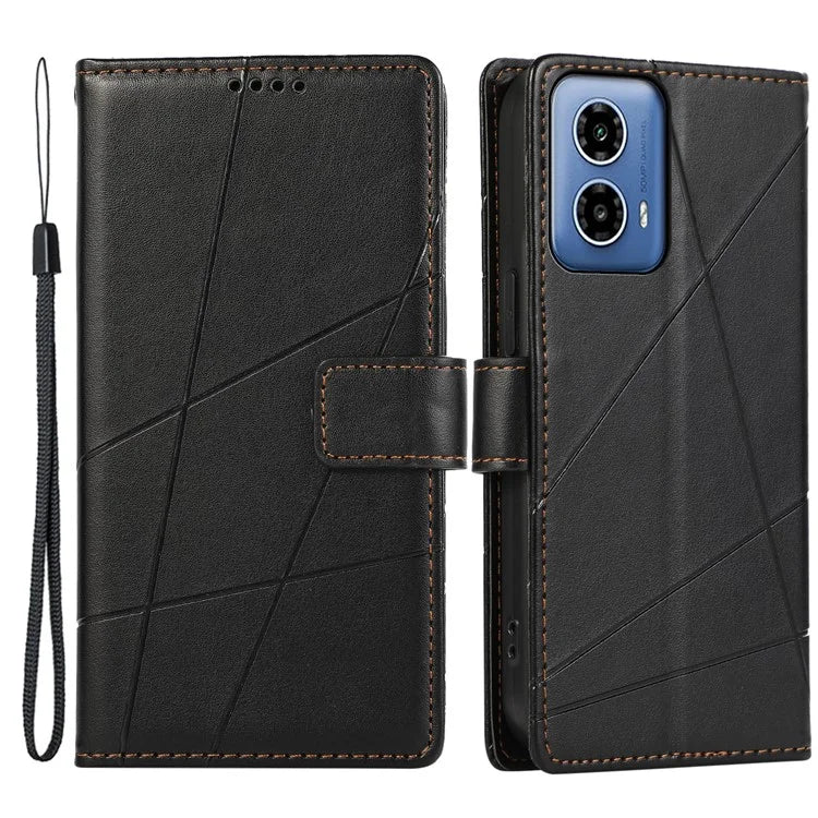 DF-06 For Motorola Moto G34 5G Flip Wallet Case PU Line Imprinted Phone Cover