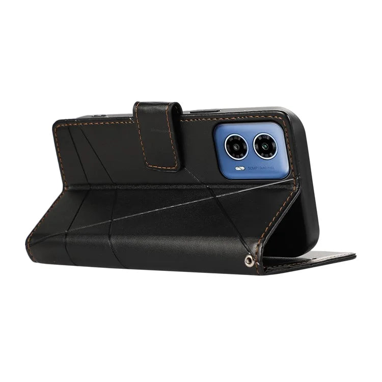 DF-06 For Motorola Moto G34 5G Flip Wallet Case PU Line Imprinted Phone Cover