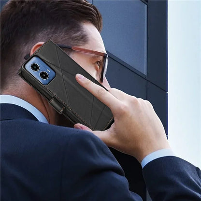 DF-06 For Motorola Moto G34 5G Flip Wallet Case PU Line Imprinted Phone Cover