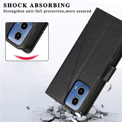 DF-06 For Motorola Moto G34 5G Flip Wallet Case PU Line Imprinted Phone Cover