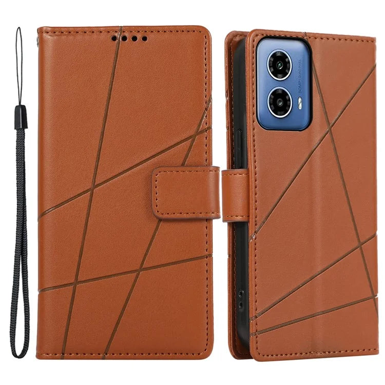 DF-06 For Motorola Moto G34 5G Flip Wallet Case PU Line Imprinted Phone Cover