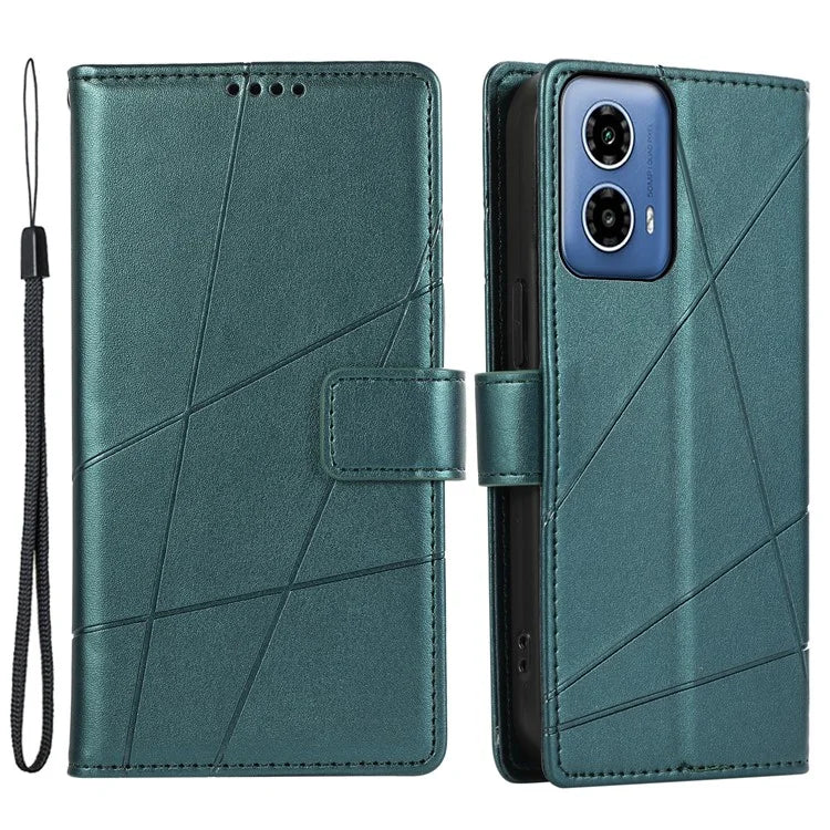 DF-06 For Motorola Moto G34 5G Flip Wallet Case PU Line Imprinted Phone Cover