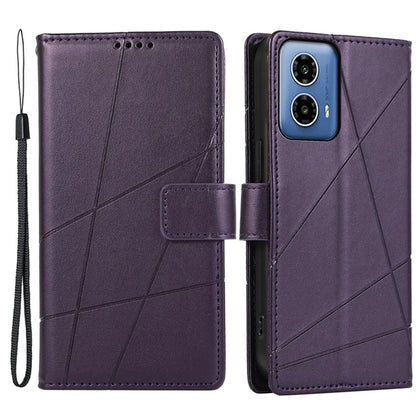 DF-06 For Motorola Moto G34 5G Flip Wallet Case PU Line Imprinted Phone Cover