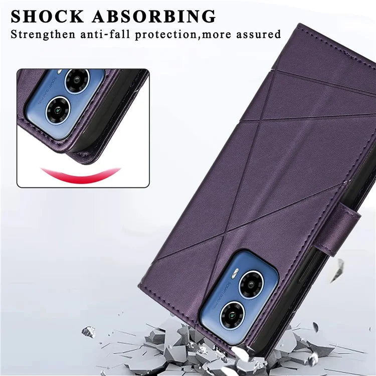 DF-06 For Motorola Moto G34 5G Flip Wallet Case PU Line Imprinted Phone Cover