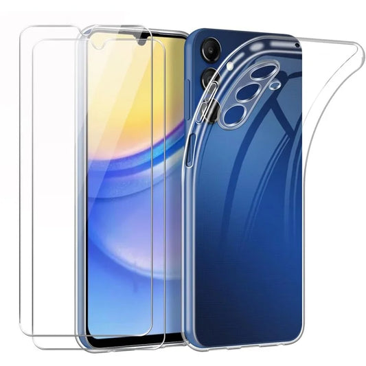 For Samsung Galaxy A15 4G / 5G TPU Case Anti-Scratch Phone Cover + 2PCS 2.5D Arc Tempered Glass Film