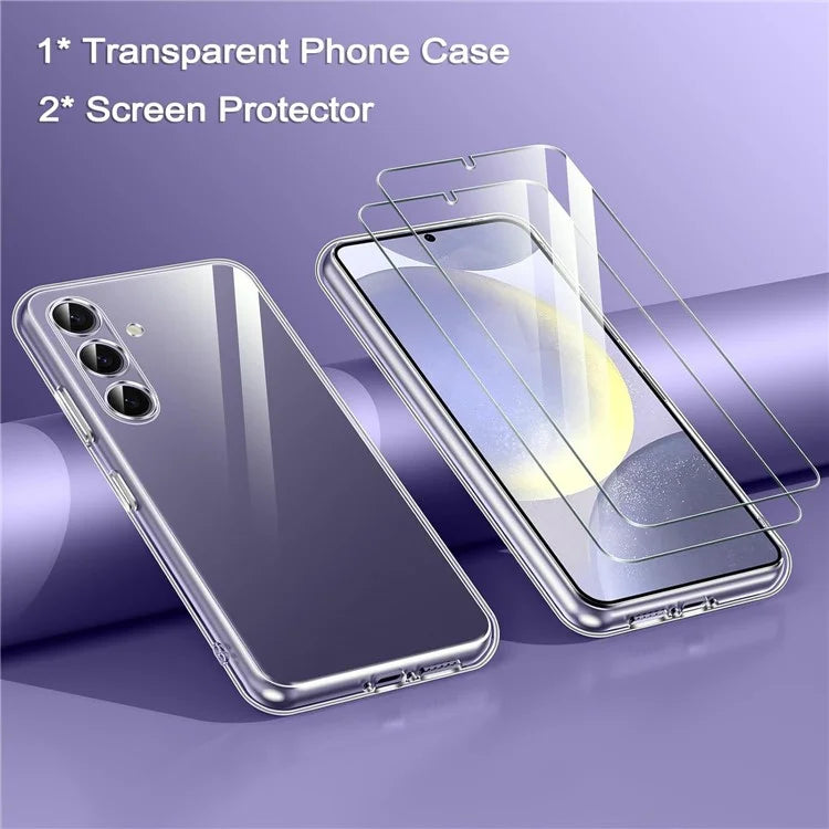 For Samsung Galaxy S24 TPU Case Transparent Phone Cover with 0.1mm Tempered Glass Film (Fingerprint Unlocking)