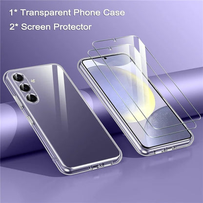 For Samsung Galaxy S24 TPU Case Transparent Phone Cover with 0.1mm Tempered Glass Film (Fingerprint Unlocking)