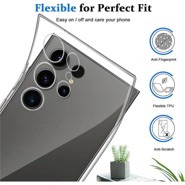 For Samsung Galaxy S24 Ultra Case Soft TPU Phone Cover with Full Glue Tempered Glass Film (Fingerprint Unlocking)