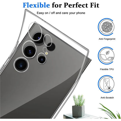 For Samsung Galaxy S24 Ultra Case Soft TPU Phone Cover with Full Glue Tempered Glass Film (Fingerprint Unlocking)
