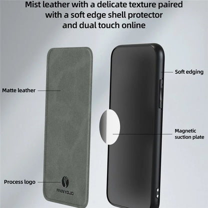 ANNYOJO For Samsung Galaxy S24 Case PU Leather+PC+TPU Protective Shell with Car Mount Metal Sheet