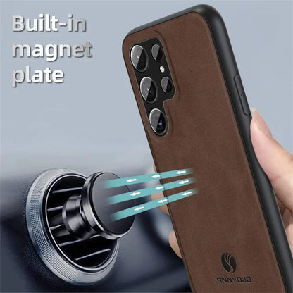 ANNYOJO Back Case for Samsung Galaxy S24 Ultra Shell PU Leather+PC+TPU Scratch-proof Cover