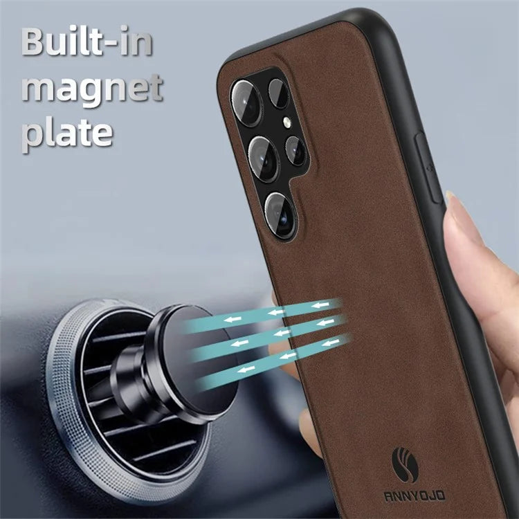 ANNYOJO Back Case for Samsung Galaxy S24 Ultra Shell PU Leather+PC+TPU Scratch-proof Cover