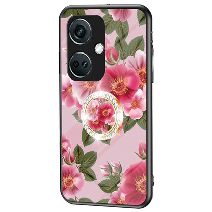 For OnePlus Nord CE3 5G Case Flower Pattern Tempered Glass Kickstand Phone Cover