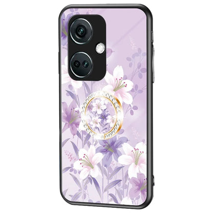 For OnePlus Nord CE3 5G Case Flower Pattern Tempered Glass Kickstand Phone Cover