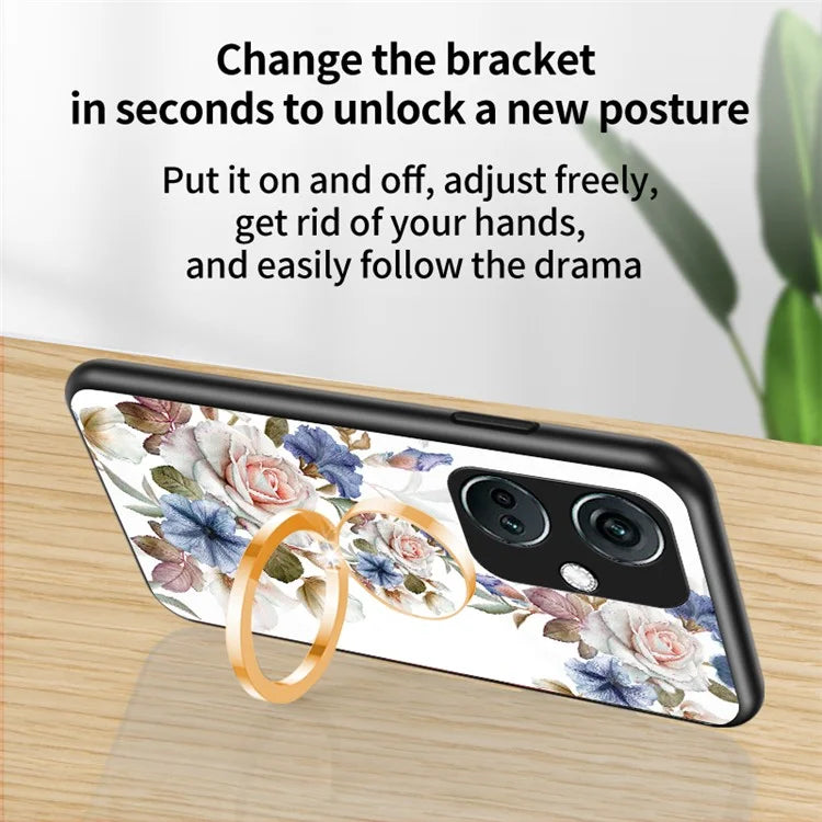 For OnePlus Nord CE3 5G Case Flower Pattern Tempered Glass Kickstand Phone Cover