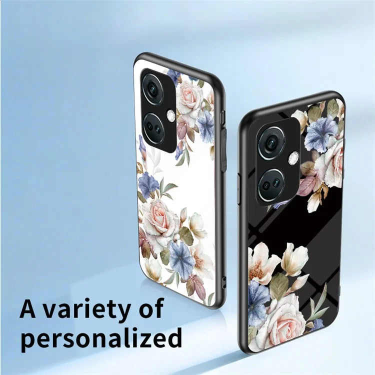 For OnePlus Nord CE3 5G Case Flower Pattern Tempered Glass Kickstand Phone Cover