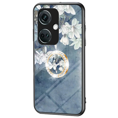 For OnePlus Nord CE3 5G Case Flower Pattern Tempered Glass Kickstand Phone Cover