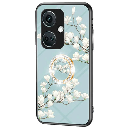 For OnePlus Nord CE3 5G Case Flower Pattern Tempered Glass Kickstand Phone Cover