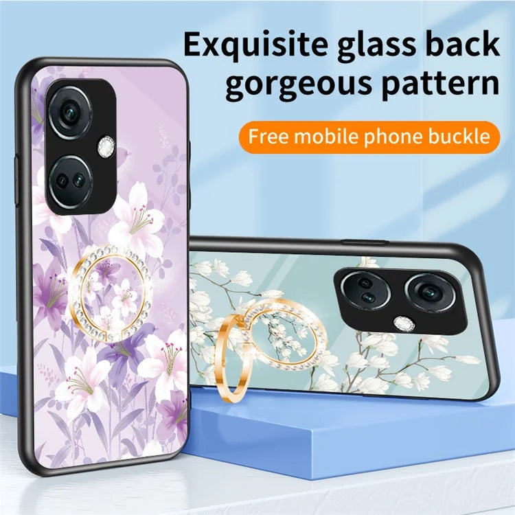 For OnePlus Nord CE3 5G Case Flower Pattern Tempered Glass Kickstand Phone Cover
