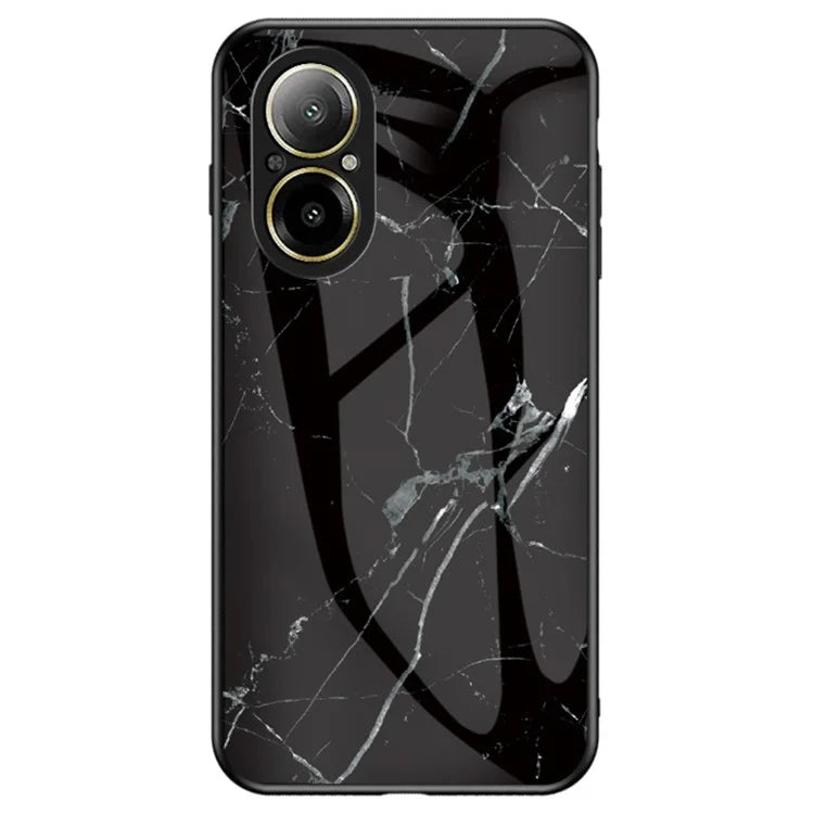 For Realme C67 4G Tempered Glass Case Marble Pattern Anti-drop Phone Cover