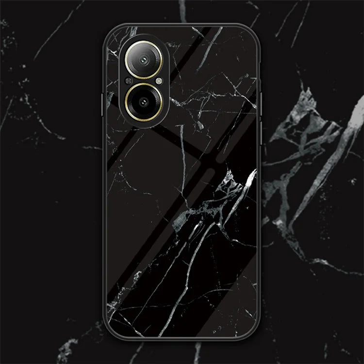 For Realme C67 4G Tempered Glass Case Marble Pattern Anti-drop Phone Cover