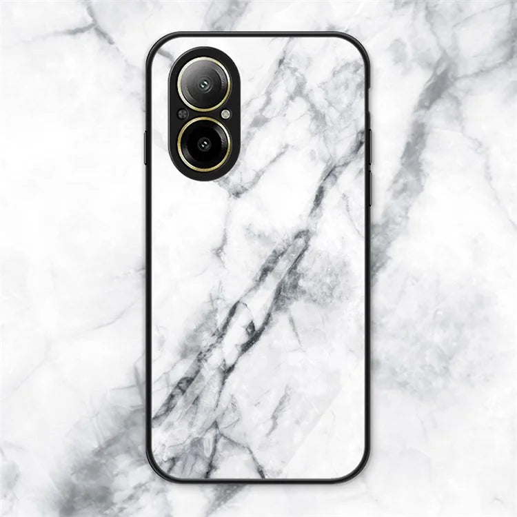 For Realme C67 4G Tempered Glass Case Marble Pattern Anti-drop Phone Cover