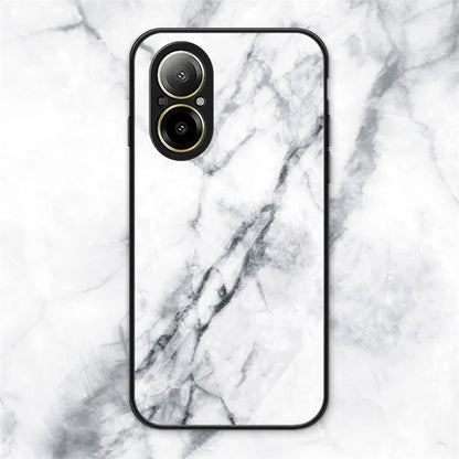For Realme C67 4G Tempered Glass Case Marble Pattern Anti-drop Phone Cover
