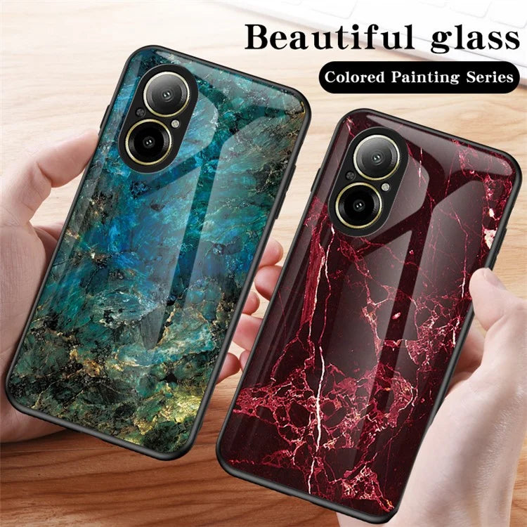For Realme C67 4G Tempered Glass Case Marble Pattern Anti-drop Phone Cover