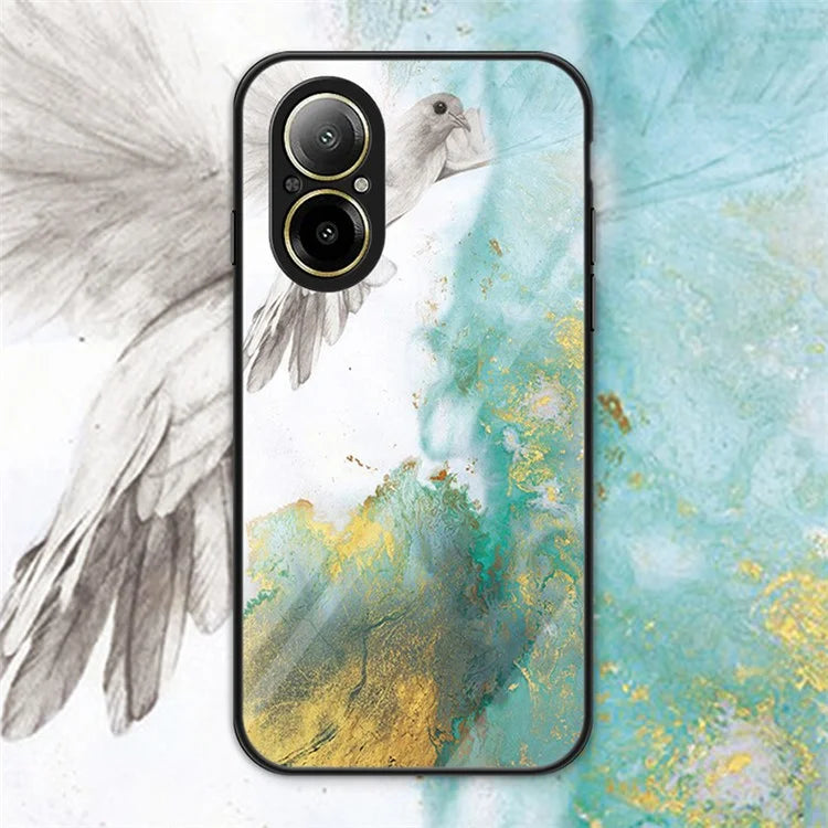 For Realme C67 4G Tempered Glass Case Marble Pattern Anti-drop Phone Cover