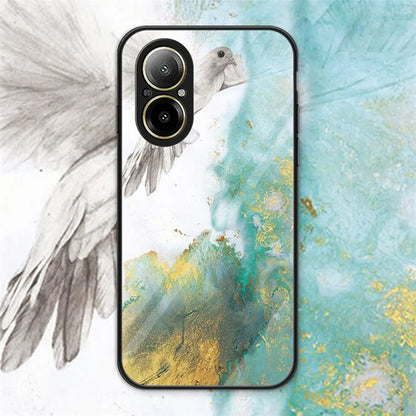 For Realme C67 4G Tempered Glass Case Marble Pattern Anti-drop Phone Cover