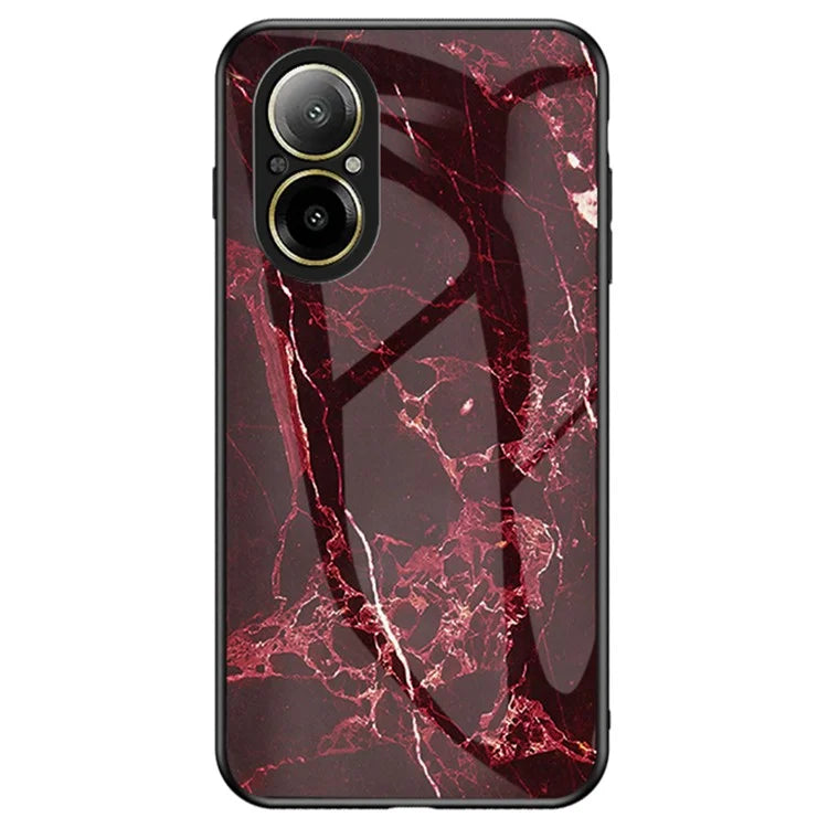 For Realme C67 4G Tempered Glass Case Marble Pattern Anti-drop Phone Cover