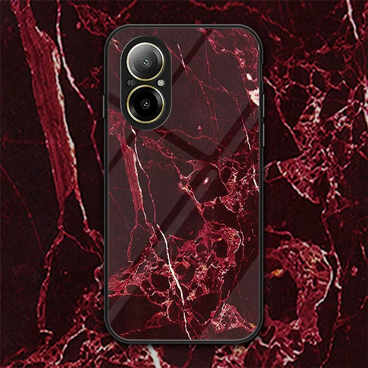 For Realme C67 4G Tempered Glass Case Marble Pattern Anti-drop Phone Cover