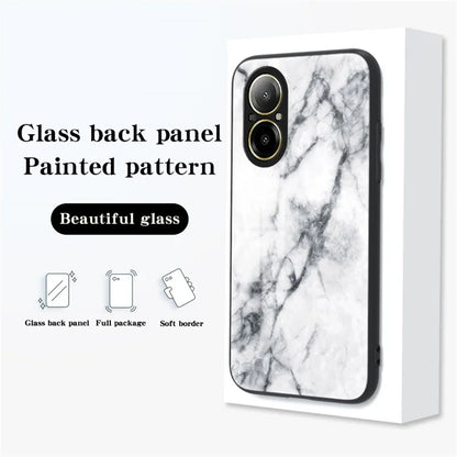 For Realme C67 4G Tempered Glass Case Marble Pattern Anti-drop Phone Cover