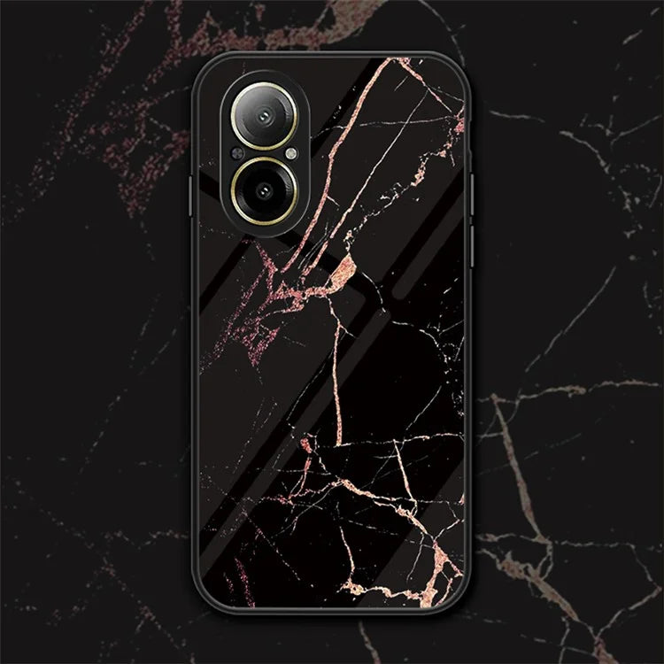For Realme C67 4G Tempered Glass Case Marble Pattern Anti-drop Phone Cover