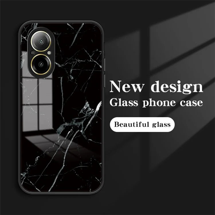 For Realme C67 4G Tempered Glass Case Marble Pattern Anti-drop Phone Cover