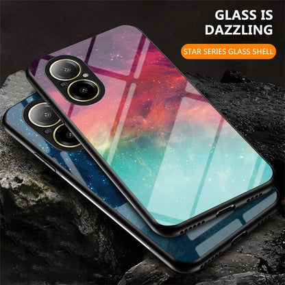 For Realme C67 4G Case Tempered Glass+PC+TPU Cover Starry Sky Pattern