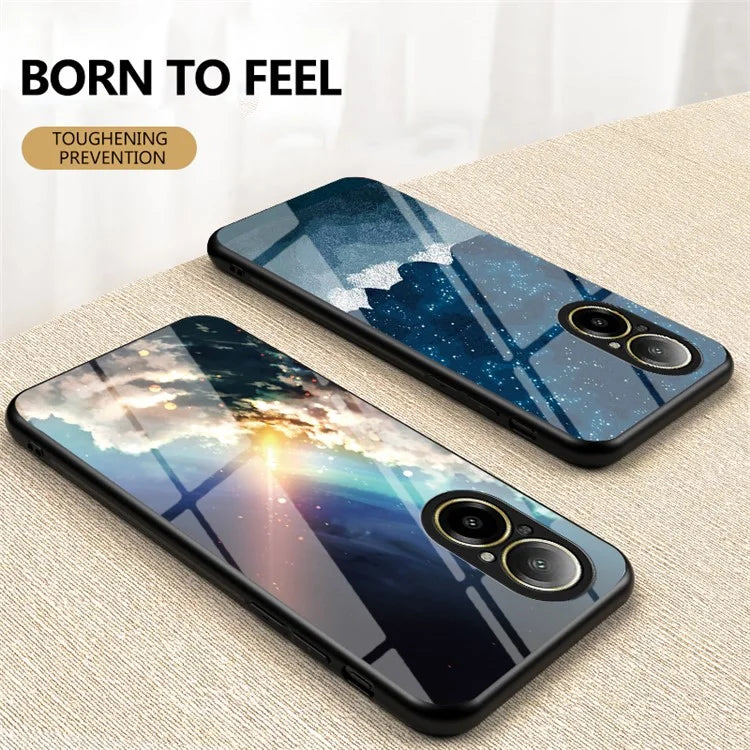 For Realme C67 4G Case Tempered Glass+PC+TPU Cover Starry Sky Pattern