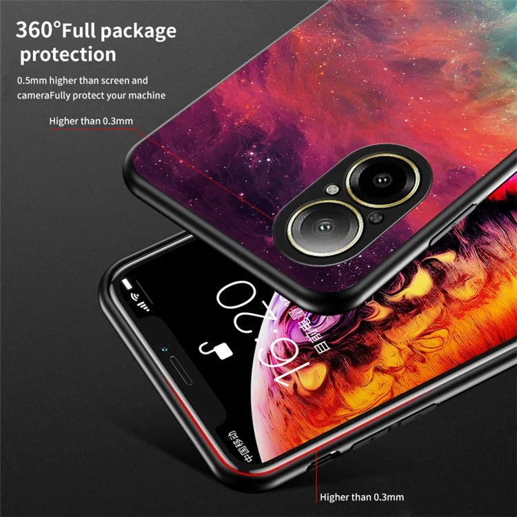 For Realme C67 4G Case Tempered Glass+PC+TPU Cover Starry Sky Pattern