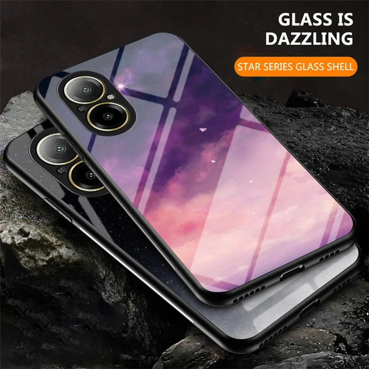 For Realme C67 4G Case Tempered Glass+PC+TPU Cover Starry Sky Pattern
