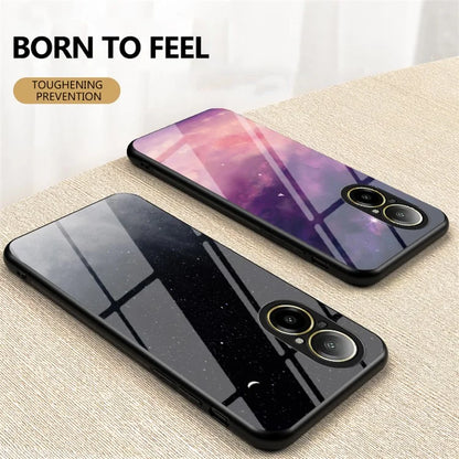 For Realme C67 4G Case Tempered Glass+PC+TPU Cover Starry Sky Pattern