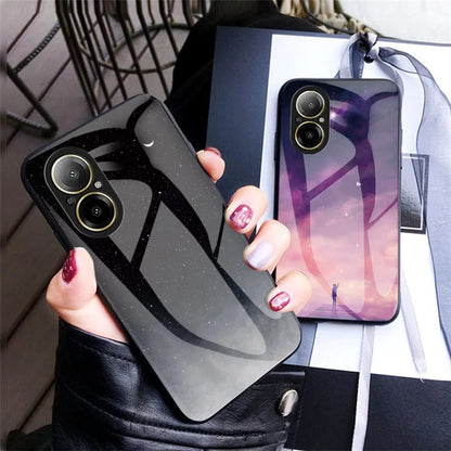 For Realme C67 4G Case Tempered Glass+PC+TPU Cover Starry Sky Pattern