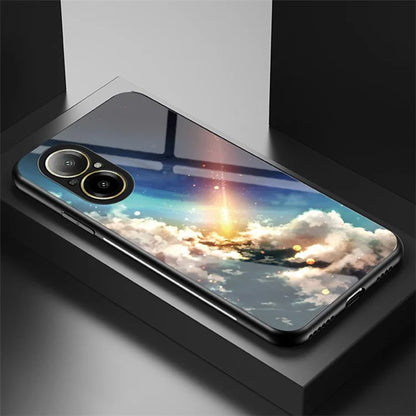 For Realme C67 4G Case Tempered Glass+PC+TPU Cover Starry Sky Pattern