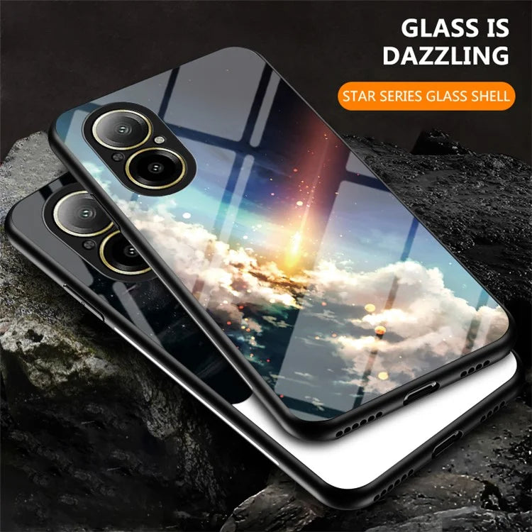 For Realme C67 4G Case Tempered Glass+PC+TPU Cover Starry Sky Pattern