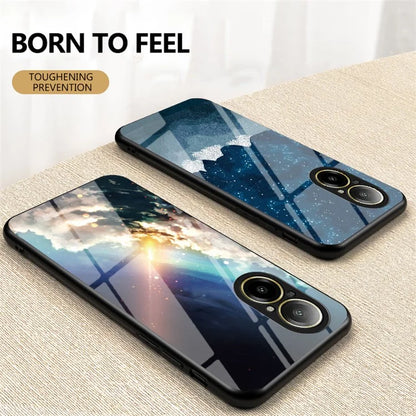 For Realme C67 4G Case Tempered Glass+PC+TPU Cover Starry Sky Pattern