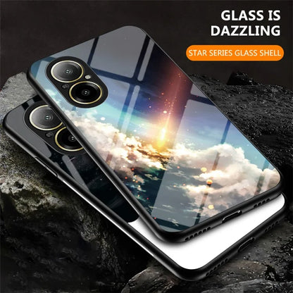 For Realme C67 4G Case Tempered Glass+PC+TPU Cover Starry Sky Pattern