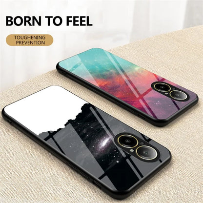 For Realme C67 4G Case Tempered Glass+PC+TPU Cover Starry Sky Pattern