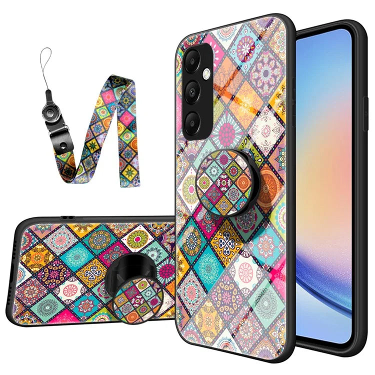 For Samsung Galaxy A35 5G Kickstand Case Tempered Glass+PC+TPU Phone Cover